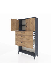 Arges Dolap 2 Raflı 3 Çekmeceli 2 Kapaklı 88x30x163 Antrasit-Çam