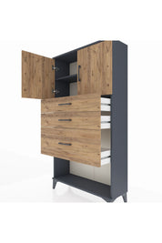 Arges Dolap 2 Raflı 3 Çekmeceli 2 Kapaklı 88x30x163 Antrasit-Çam