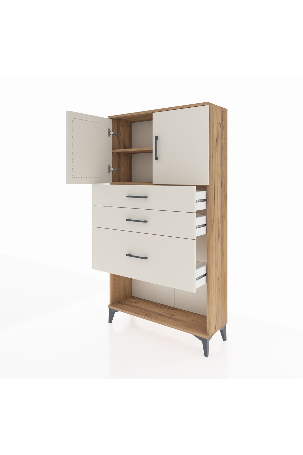 Arges Dolap 2 Raflı 3 Çekmeceli 2 Kapaklı 88x30x163 Çam-Aytaşı