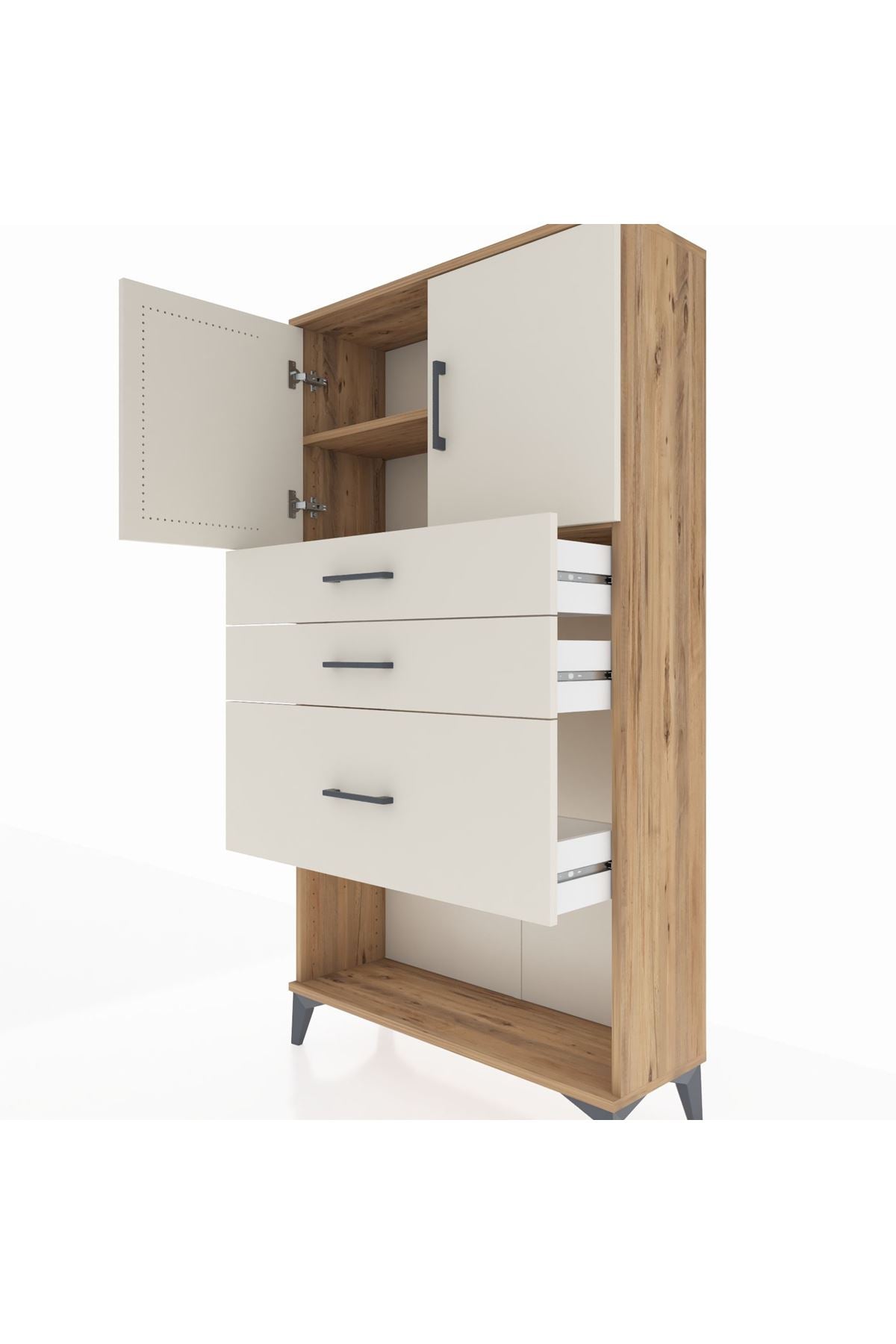 Arges Dolap 2 Raflı 3 Çekmeceli 2 Kapaklı 88x30x163 Çam-Aytaşı