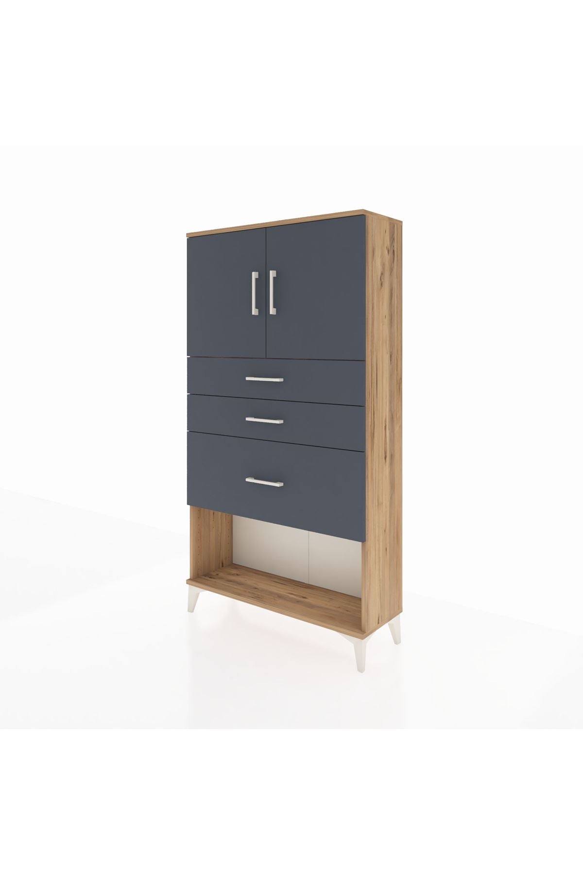 Arges Dolap 2 Raflı 3 Çekmeceli 2 Kapaklı 88x30x163 Çam-Antrasit