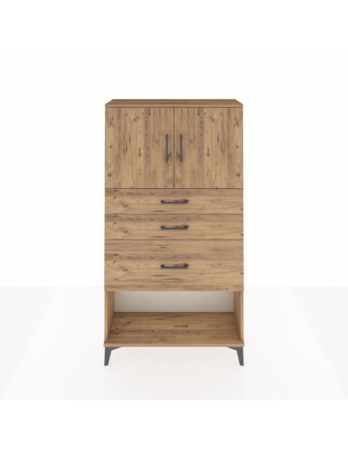 Arges Dolap 2 Raflı 3 Çekmeceli 2 Kapaklı 88x30x163 Çam-Çam