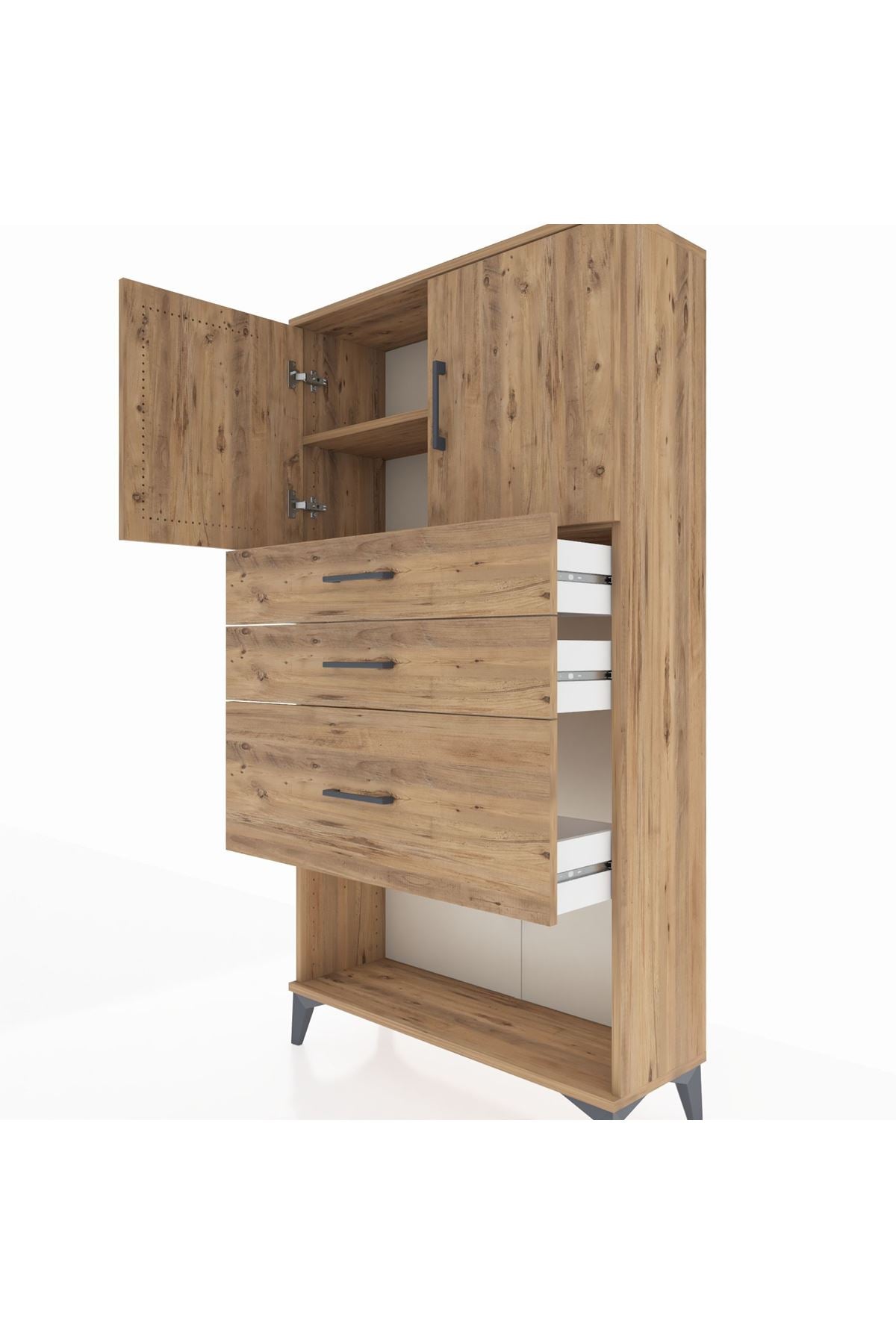 Arges Dolap 2 Raflı 3 Çekmeceli 2 Kapaklı 88x30x163 Çam-Çam