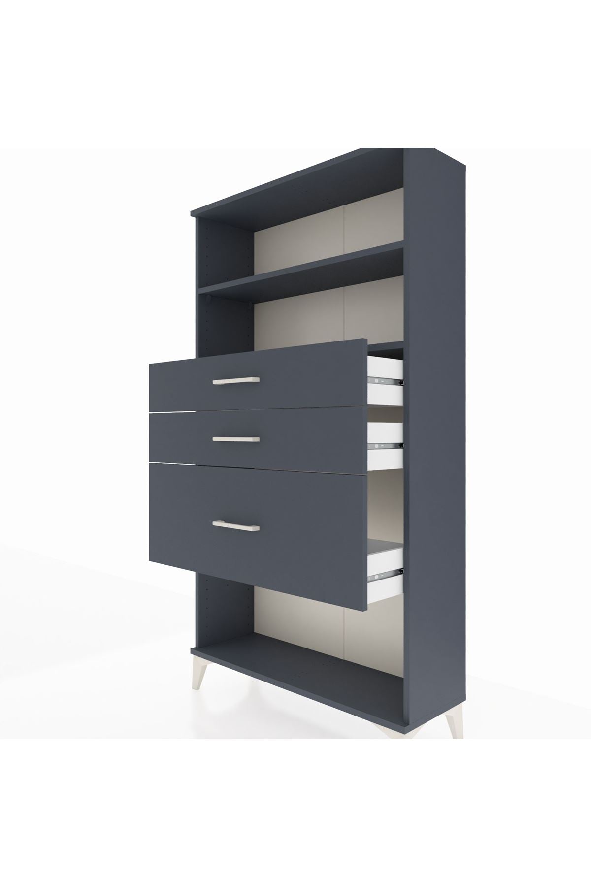 Arges Dolap 2 Raflı 3 Çekmeceli 88x30x163 Antrasit-Antrasit