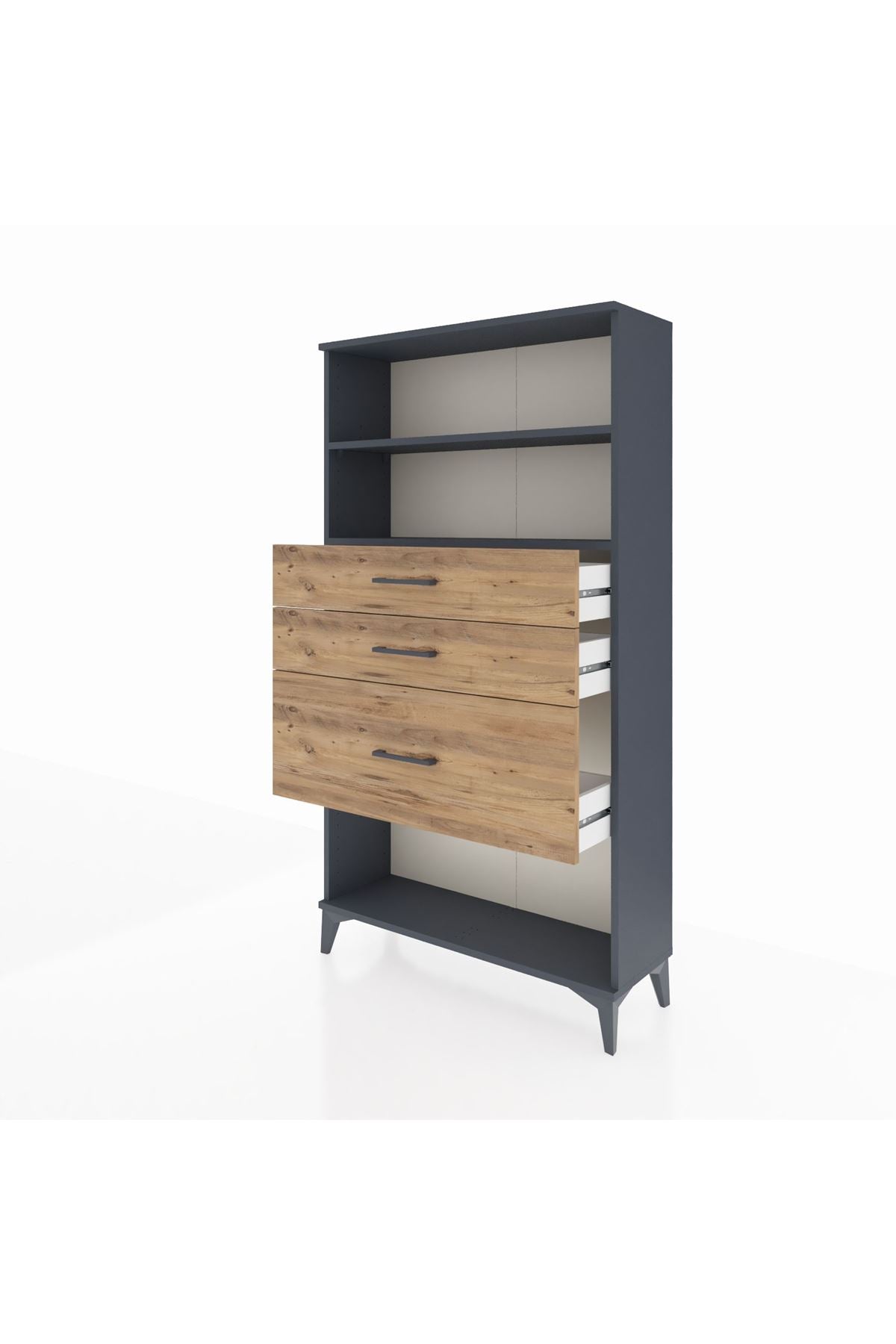 Arges Dolap 2 Raflı 3 Çekmeceli 88x30x163 Antrasit-Çam