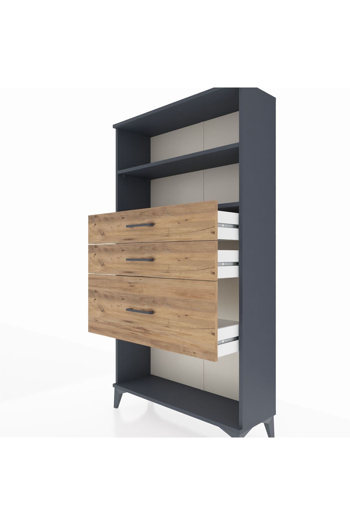 Arges Dolap 2 Raflı 3 Çekmeceli 88x30x163 Antrasit-Çam