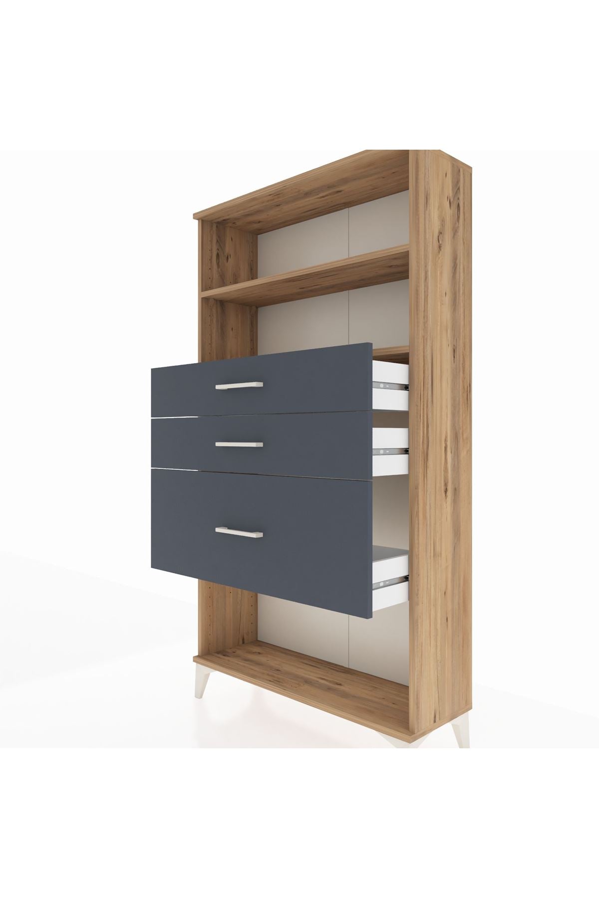 Arges Dolap 2 Raflı 3 Çekmeceli 88x30x163 Çam-Antrasit