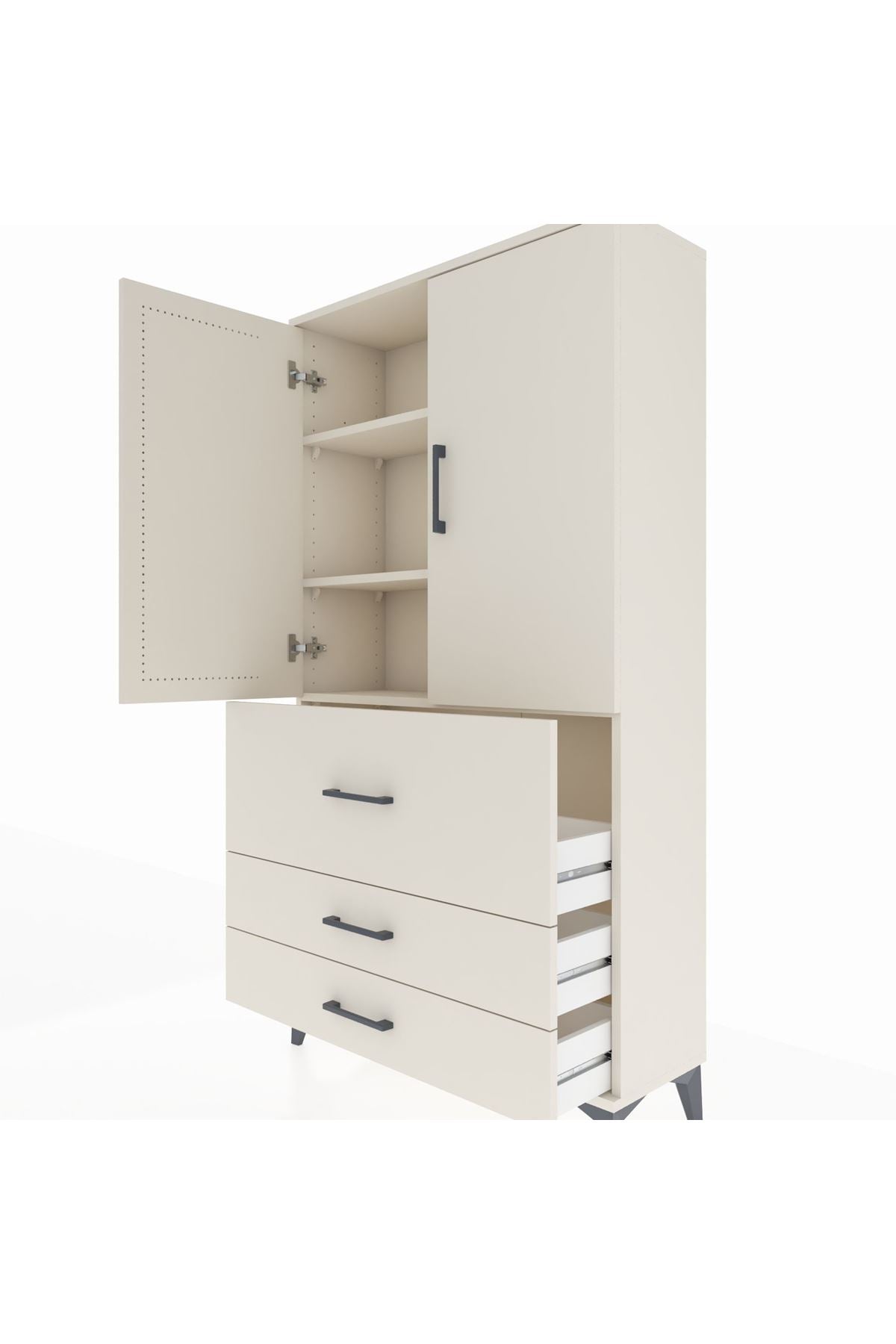 Arges Dolap 3 Raflı 3 Çekmeceli 2 Kapaklı 88x30x163 Aytaşı-Aytaşı