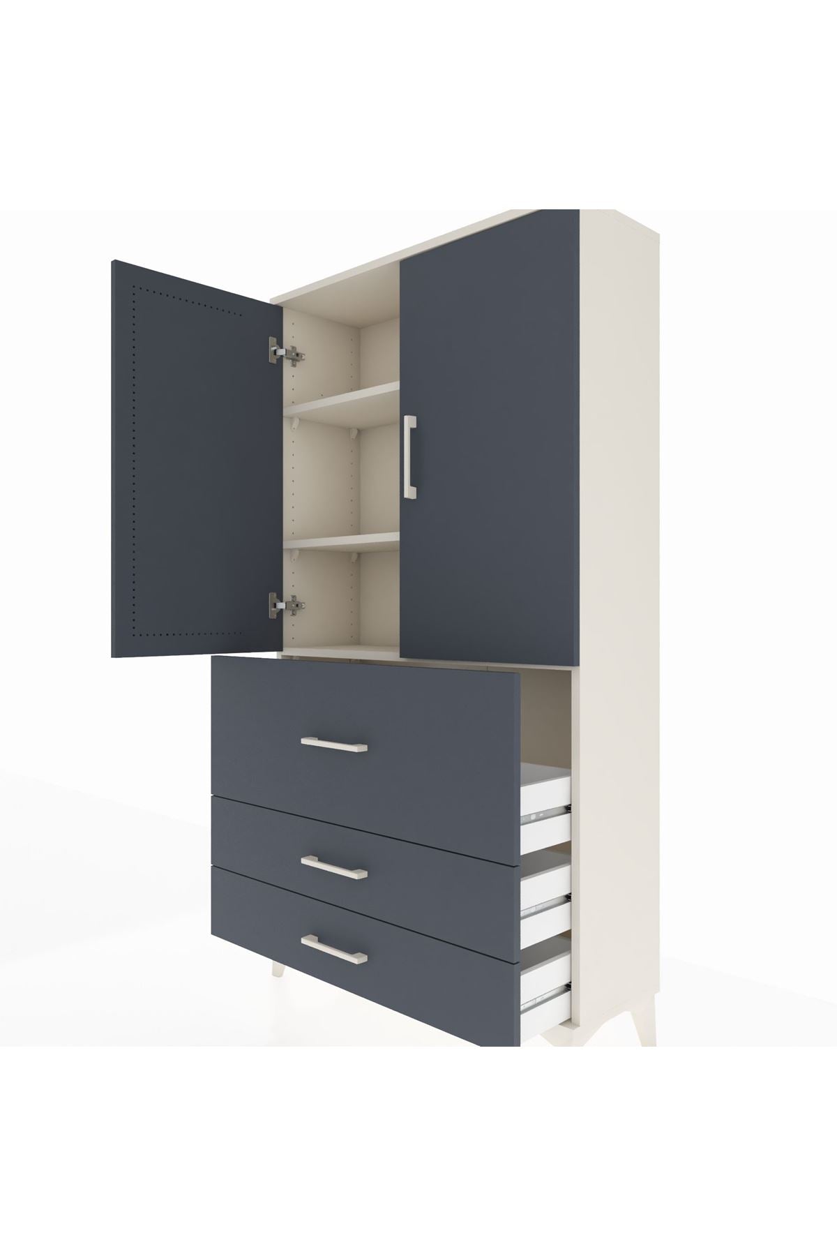 Arges Dolap 3 Raflı 3 Çekmeceli 2 Kapaklı 88x30x163 Aytaşı-Antrasit