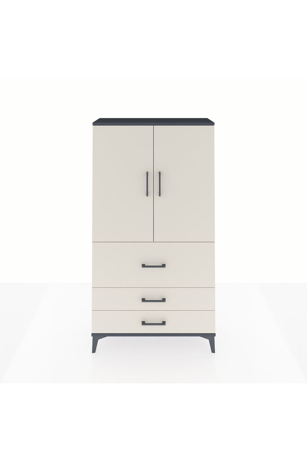 Arges Dolap 3 Raflı 3 Çekmeceli 2 Kapaklı 88x30x163 Antrasit-Aytaşı