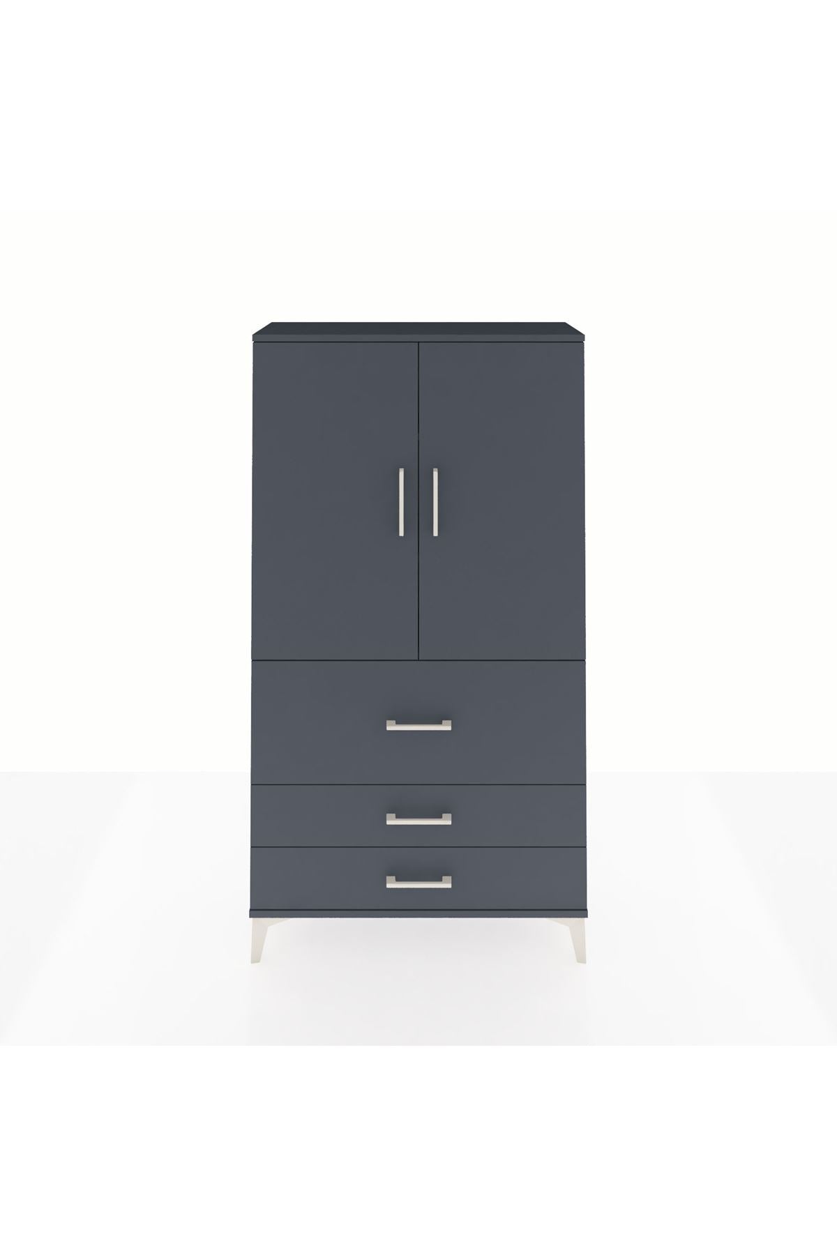 Arges Dolap 3 Raflı 3 Çekmeceli 2 Kapaklı 88x30x163 Antrasit-Antrasit