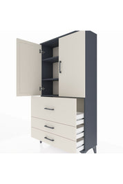 Arges Dolap 3 Raflı 3 Çekmeceli 2 Kapaklı 88x30x163 Antrasit-Aytaşı