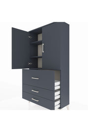 Arges Dolap 3 Raflı 3 Çekmeceli 2 Kapaklı 88x30x163 Antrasit-Antrasit