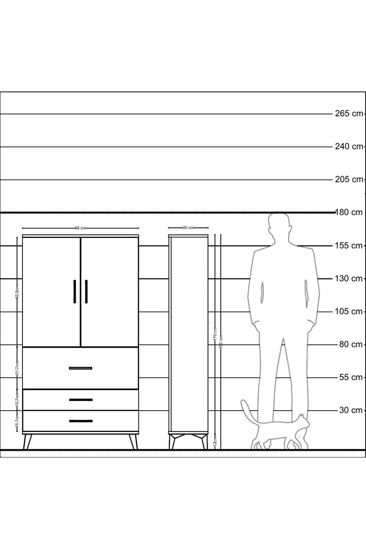Arges Dolap 3 Raflı 3 Çekmeceli 2 Kapaklı 88x30x163 Antrasit-Antrasit