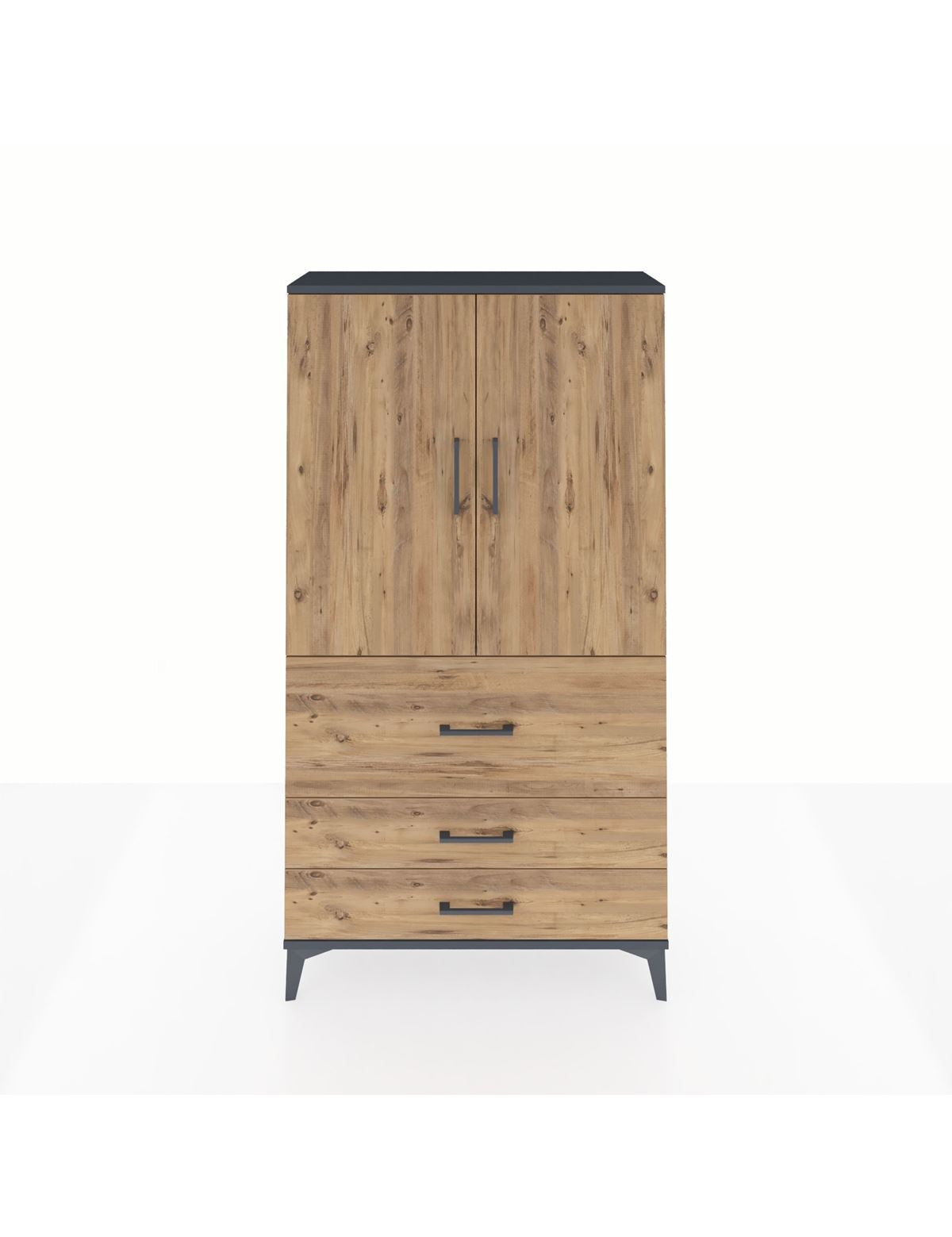 Arges Dolap 3 Raflı 3 Çekmeceli 2 Kapaklı 88x30x163 Antrasit-Çam