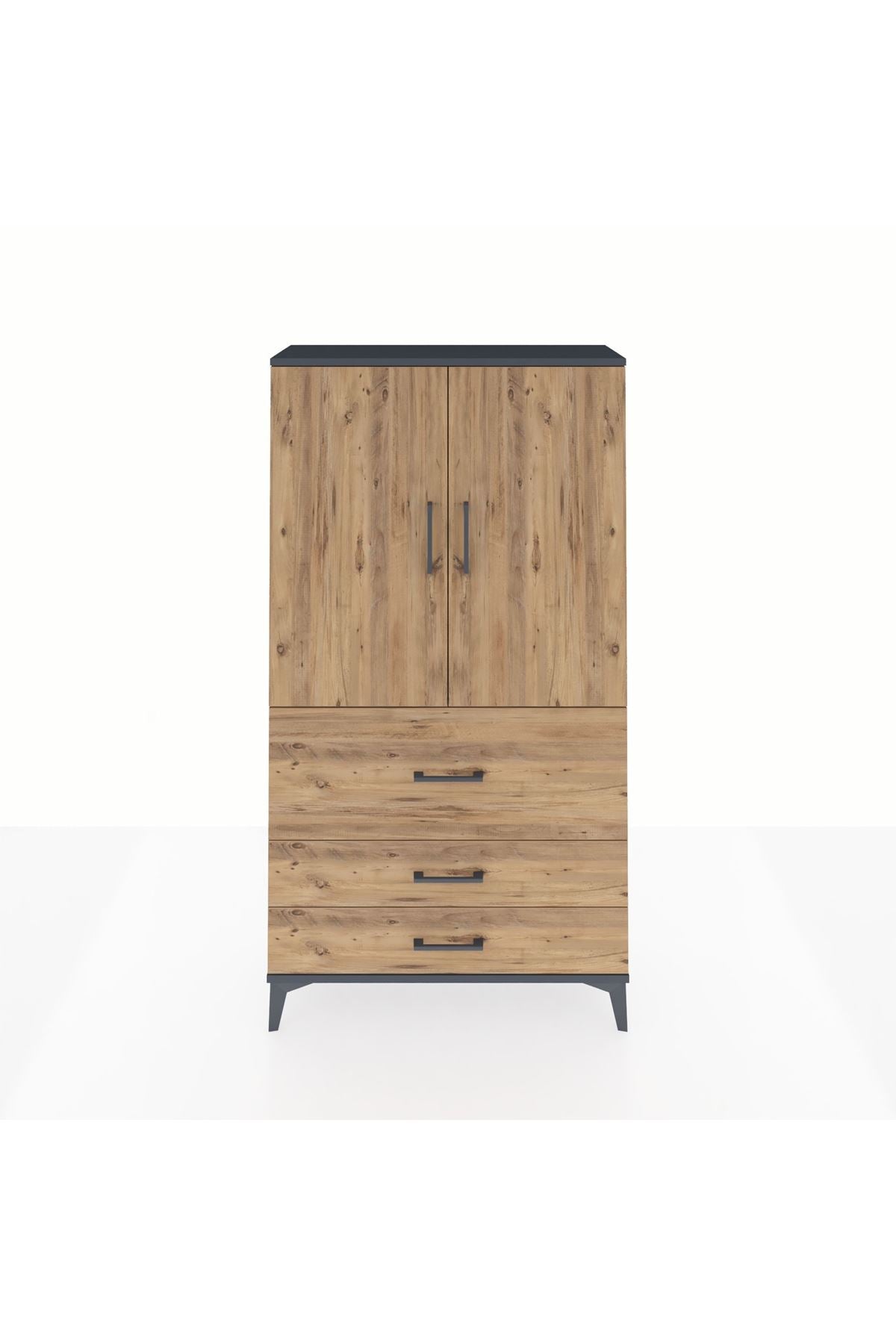 Arges Dolap 3 Raflı 3 Çekmeceli 2 Kapaklı 88x30x163 Antrasit-Çam