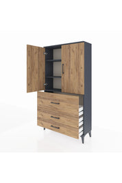 Arges Dolap 3 Raflı 3 Çekmeceli 2 Kapaklı 88x30x163 Antrasit-Çam