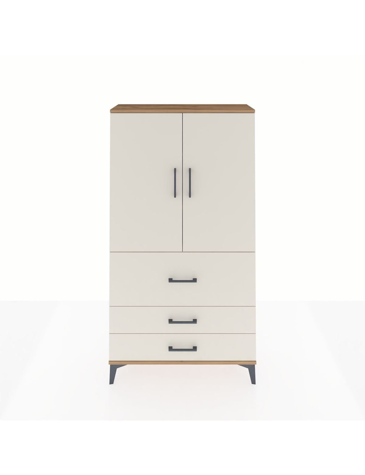 Arges Dolap 3 Raflı 3 Çekmeceli 2 Kapaklı 88x30x163 Çam-Aytaşı