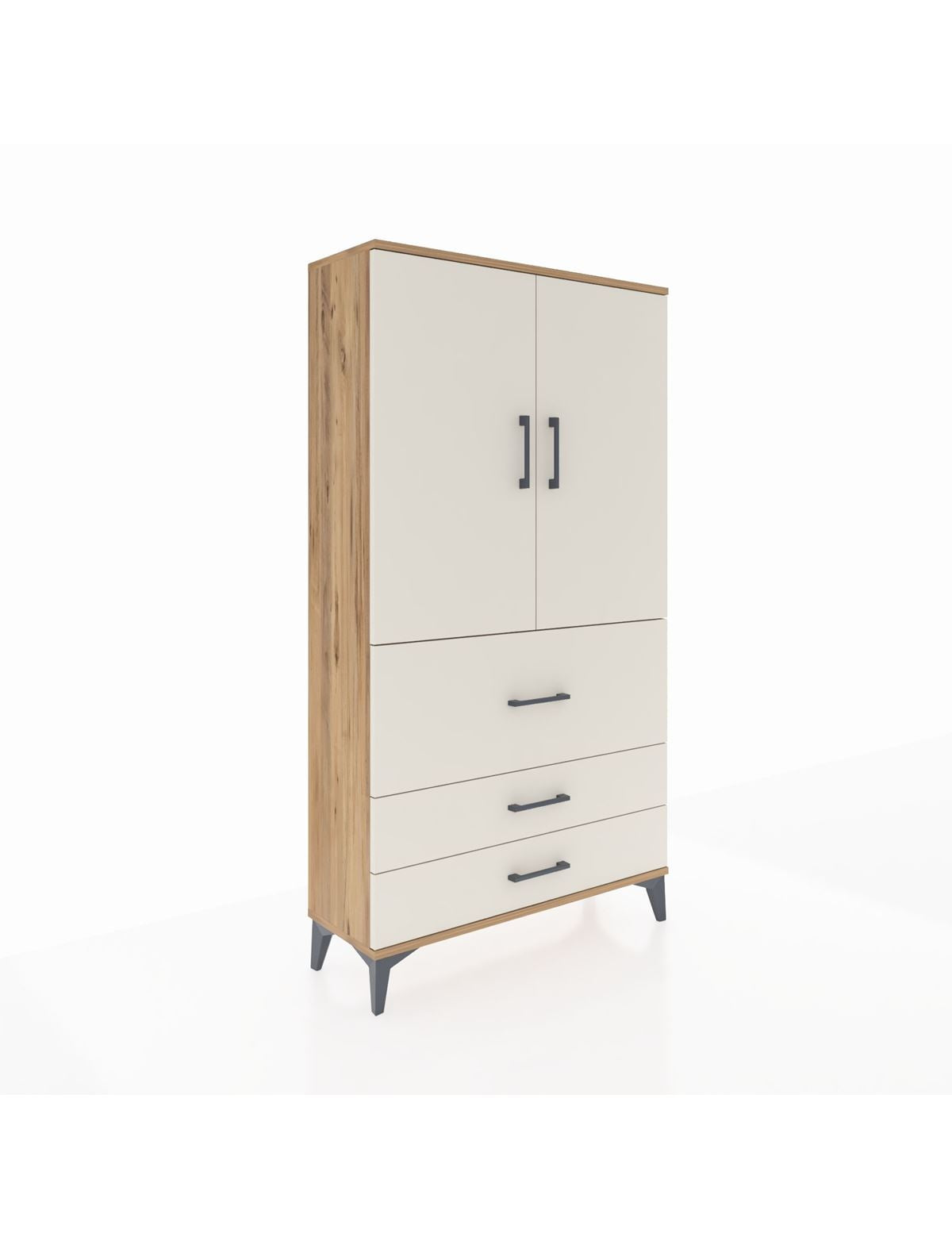 Arges Dolap 3 Raflı 3 Çekmeceli 2 Kapaklı 88x30x163 Çam-Aytaşı