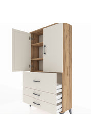 Arges Dolap 3 Raflı 3 Çekmeceli 2 Kapaklı 88x30x163 Çam-Aytaşı