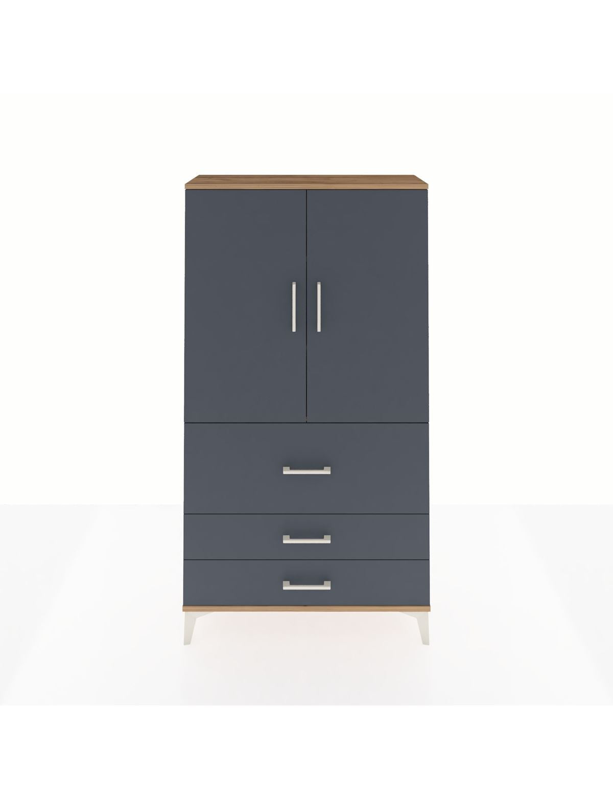 Arges Dolap 3 Raflı 3 Çekmeceli 2 Kapaklı 88x30x163 Çam-Antrasit