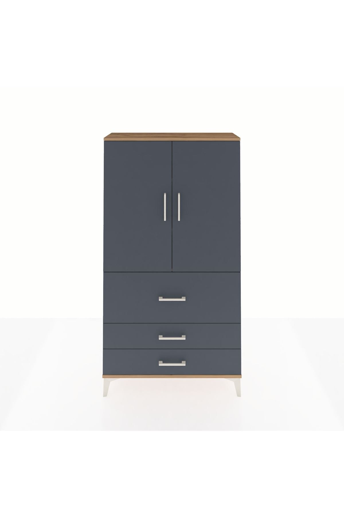 Arges Dolap 3 Raflı 3 Çekmeceli 2 Kapaklı 88x30x163 Çam-Antrasit