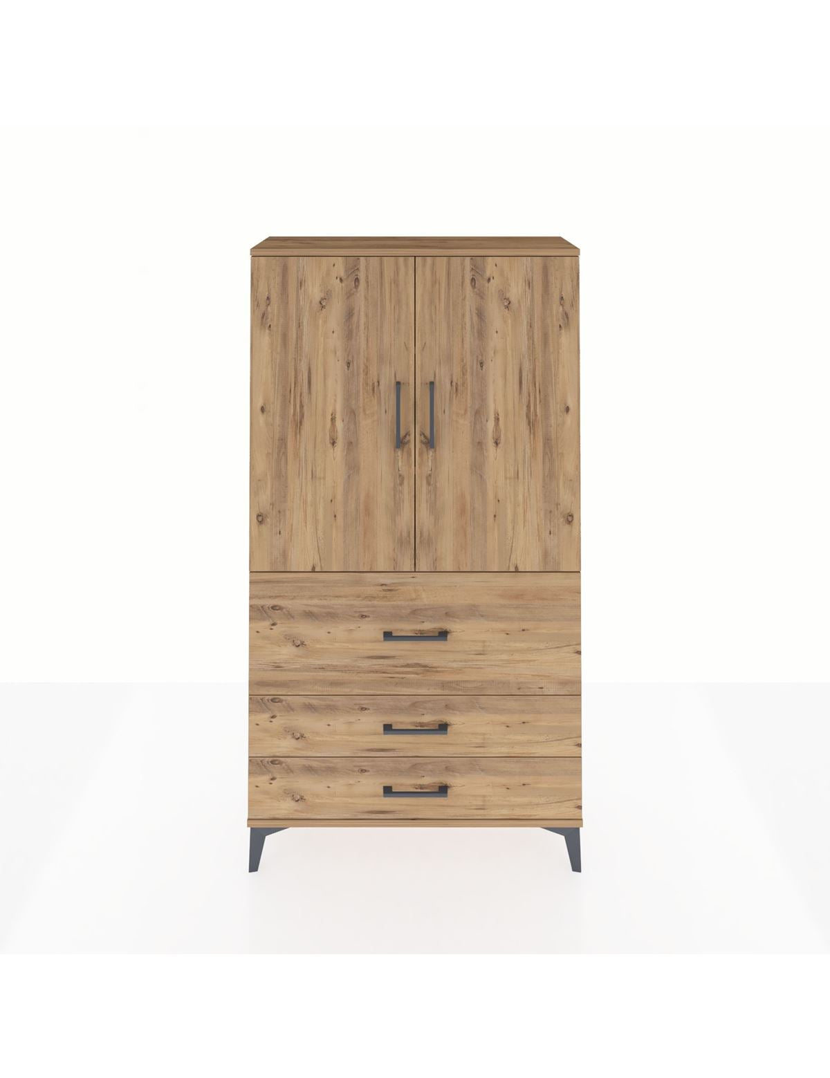 Arges Dolap 3 Raflı 3 Çekmeceli 2 Kapaklı 88x30x163 Çam-Çam