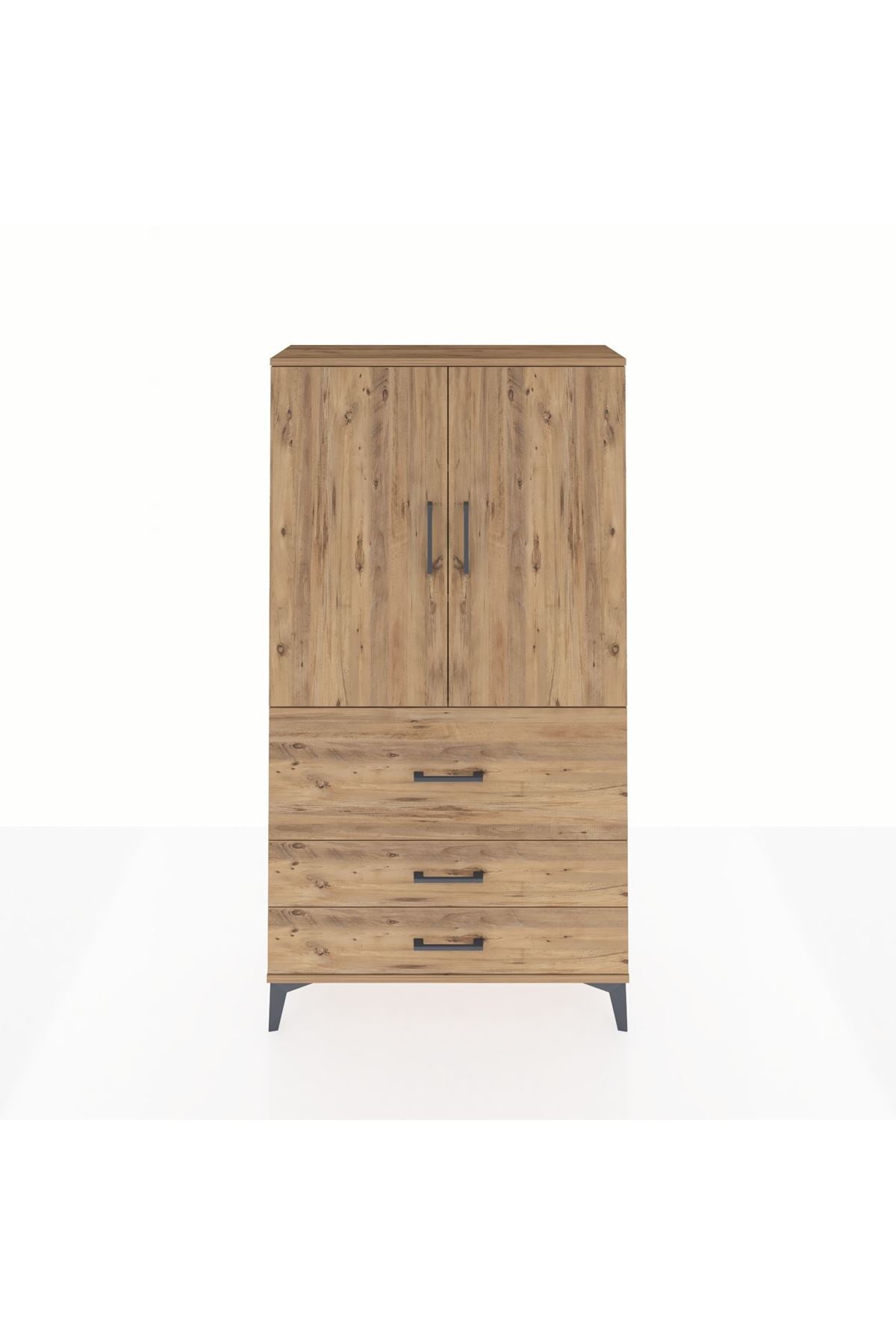 Arges Dolap 3 Raflı 3 Çekmeceli 2 Kapaklı 88x30x163 Çam-Çam