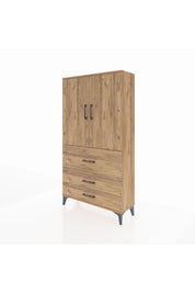 Arges Dolap 3 Raflı 3 Çekmeceli 2 Kapaklı 88x30x163 Çam-Çam