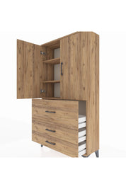 Arges Dolap 3 Raflı 3 Çekmeceli 2 Kapaklı 88x30x163 Çam-Çam