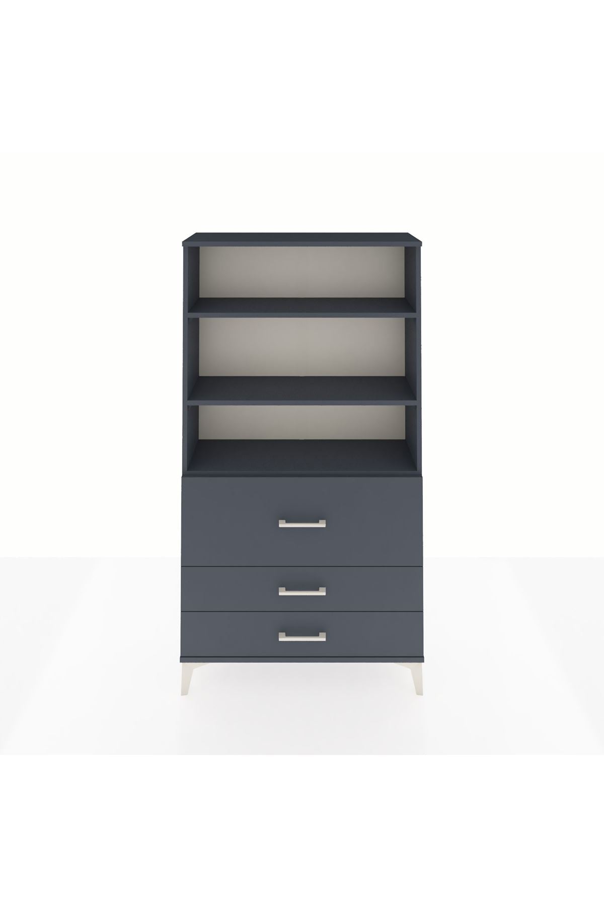 Arges Dolap 3 Raflı 3 Çekmeceli 88x30x163 Antrasit-Antrasit