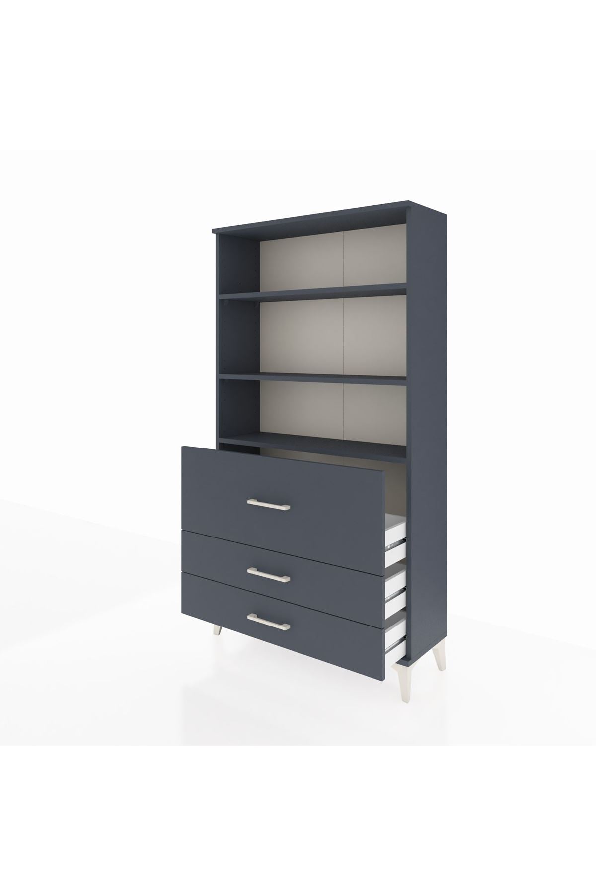 Arges Dolap 3 Raflı 3 Çekmeceli 88x30x163 Antrasit-Antrasit