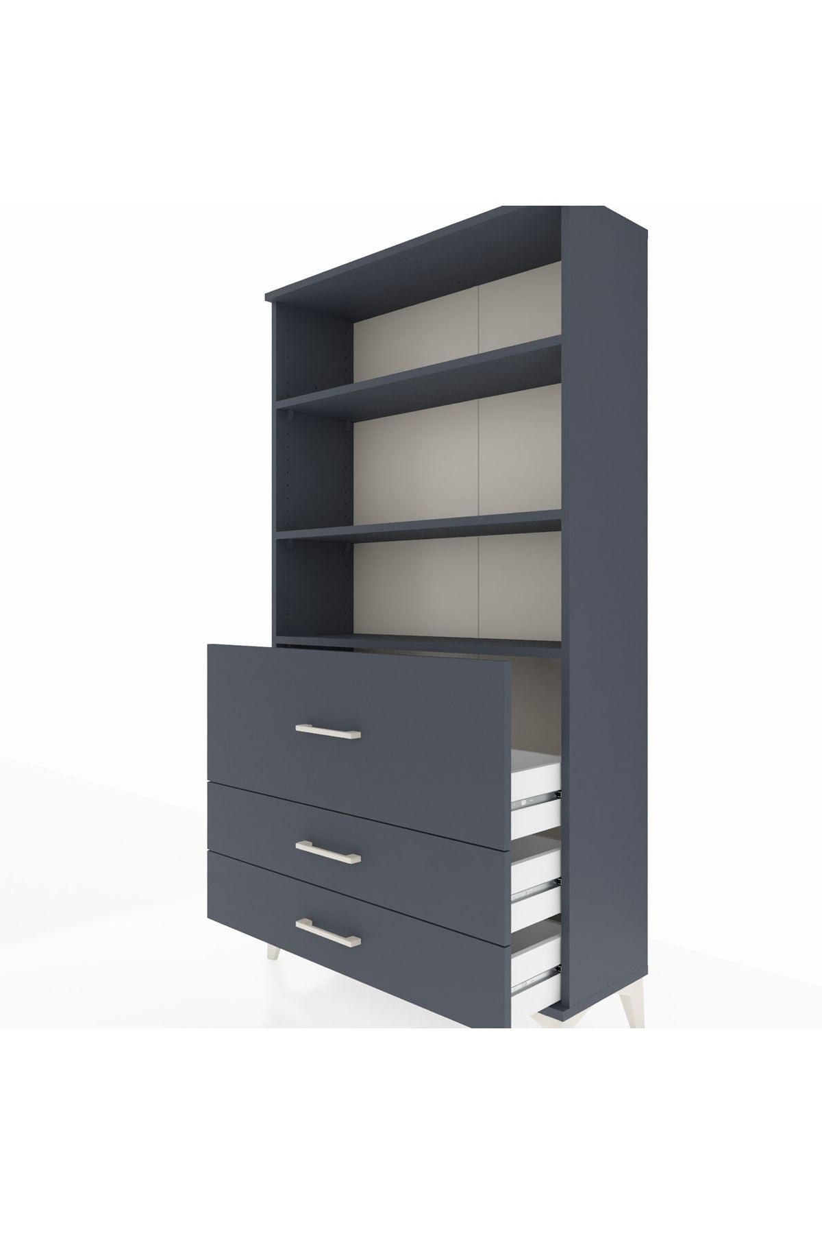 Arges Dolap 3 Raflı 3 Çekmeceli 88x30x163 Antrasit-Antrasit