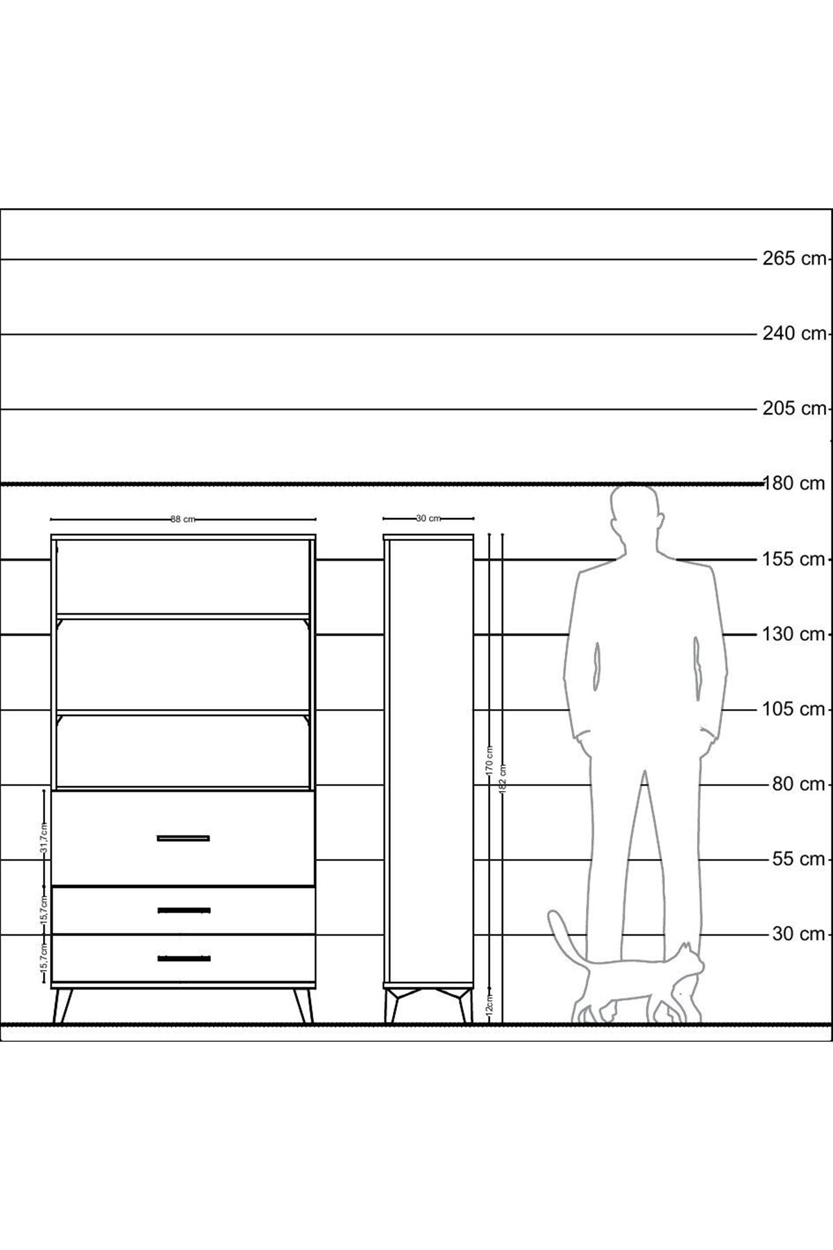 Arges Dolap 3 Raflı 3 Çekmeceli 88x30x163 Antrasit-Antrasit