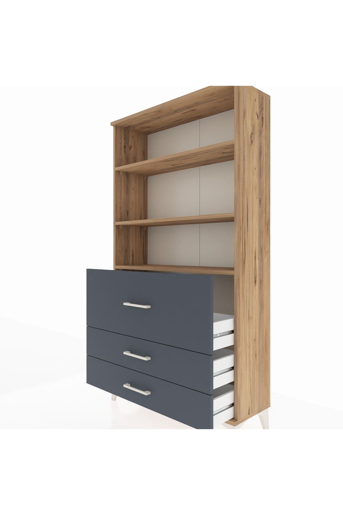 Arges Dolap 3 Raflı 3 Çekmeceli 88x30x163 Çam-Antrasit