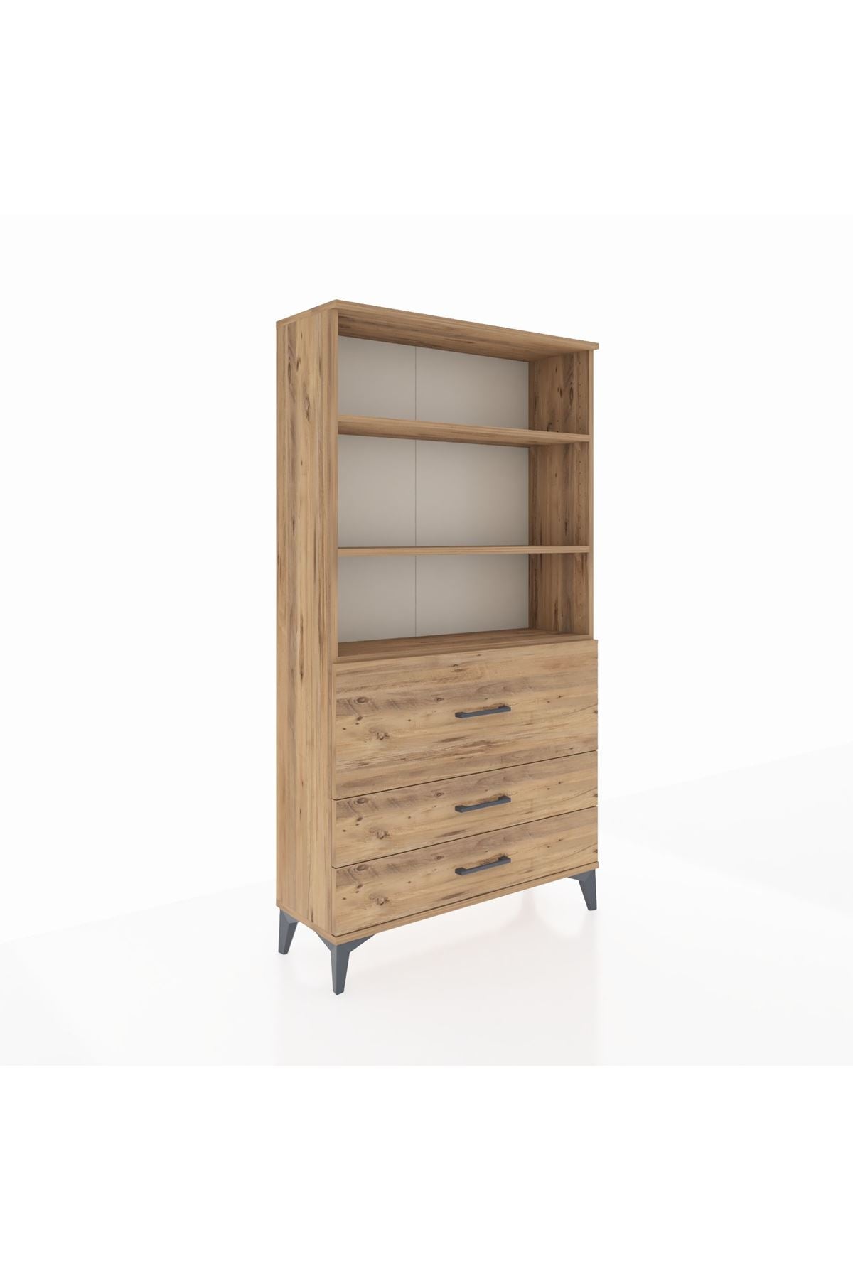 Arges Dolap 3 Raflı 3 Çekmeceli 88x30x163 Çam-Çam