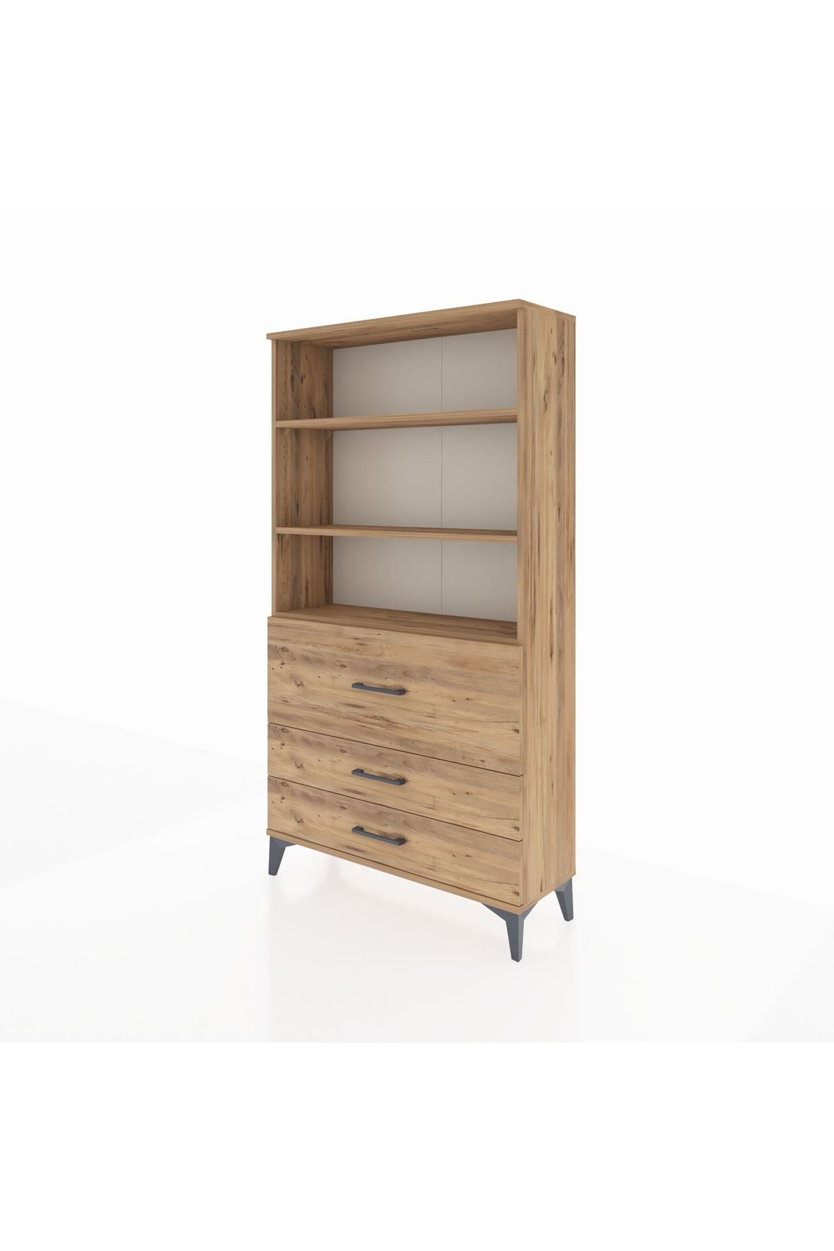 Arges Dolap 3 Raflı 3 Çekmeceli 88x30x163 Çam-Çam