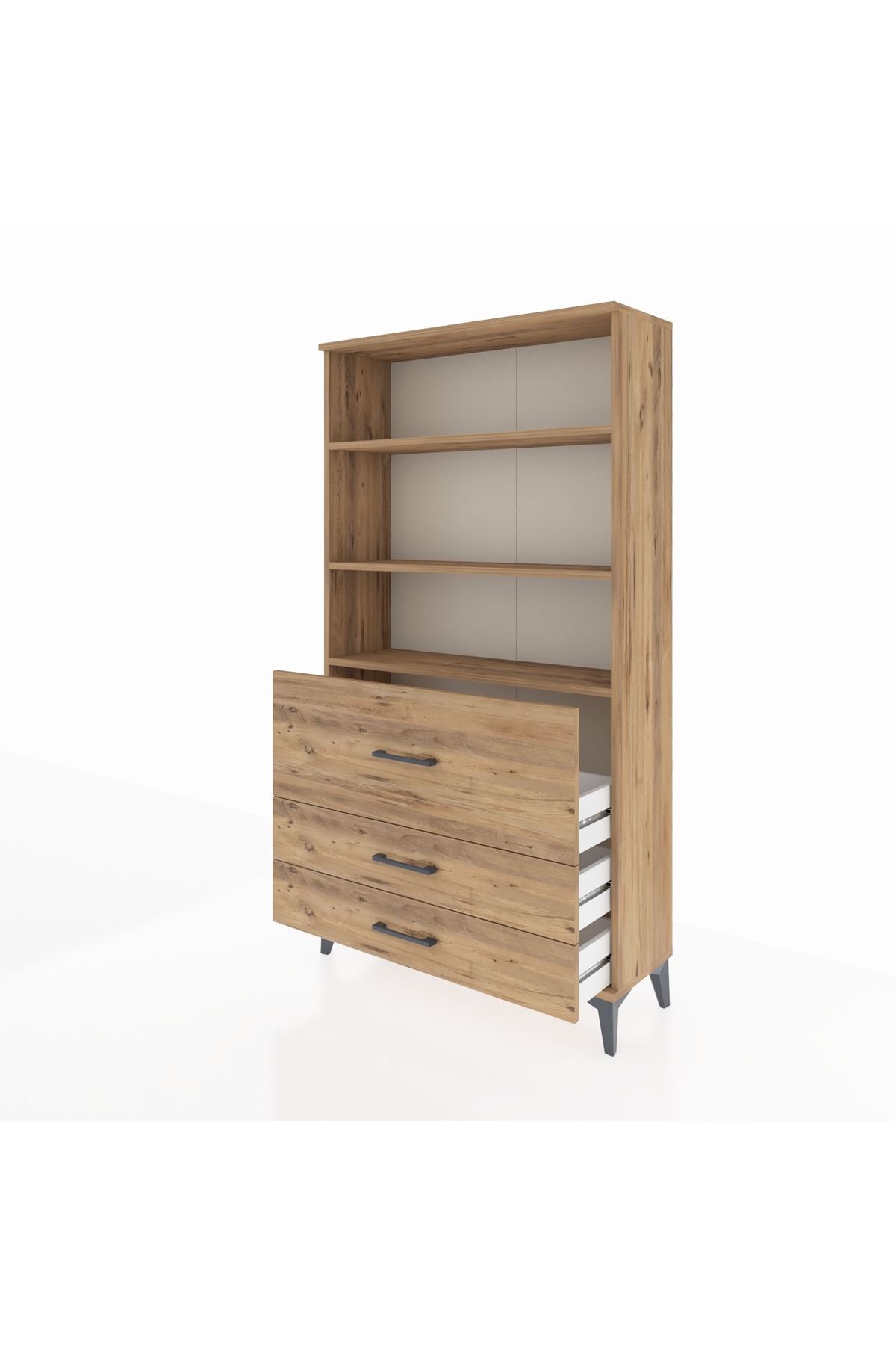 Arges Dolap 3 Raflı 3 Çekmeceli 88x30x163 Çam-Çam