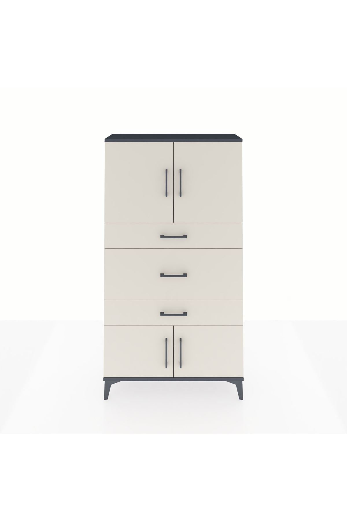 Arges Dolap 2 Raflı 3 Çekmeceli 4 Kapaklı 88x30x163 Antrasit-Aytaşı