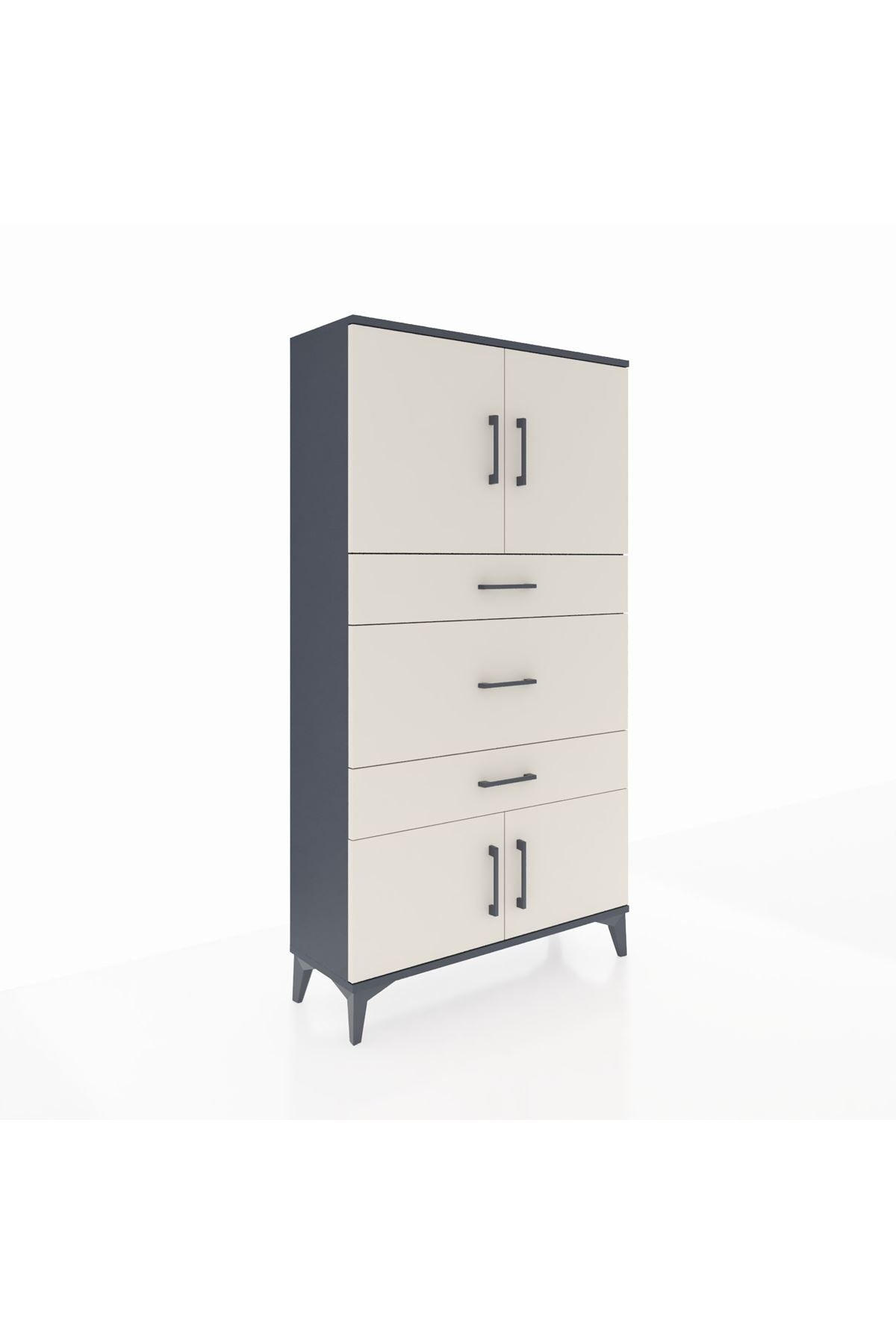 Arges Dolap 2 Raflı 3 Çekmeceli 4 Kapaklı 88x30x163 Antrasit-Aytaşı