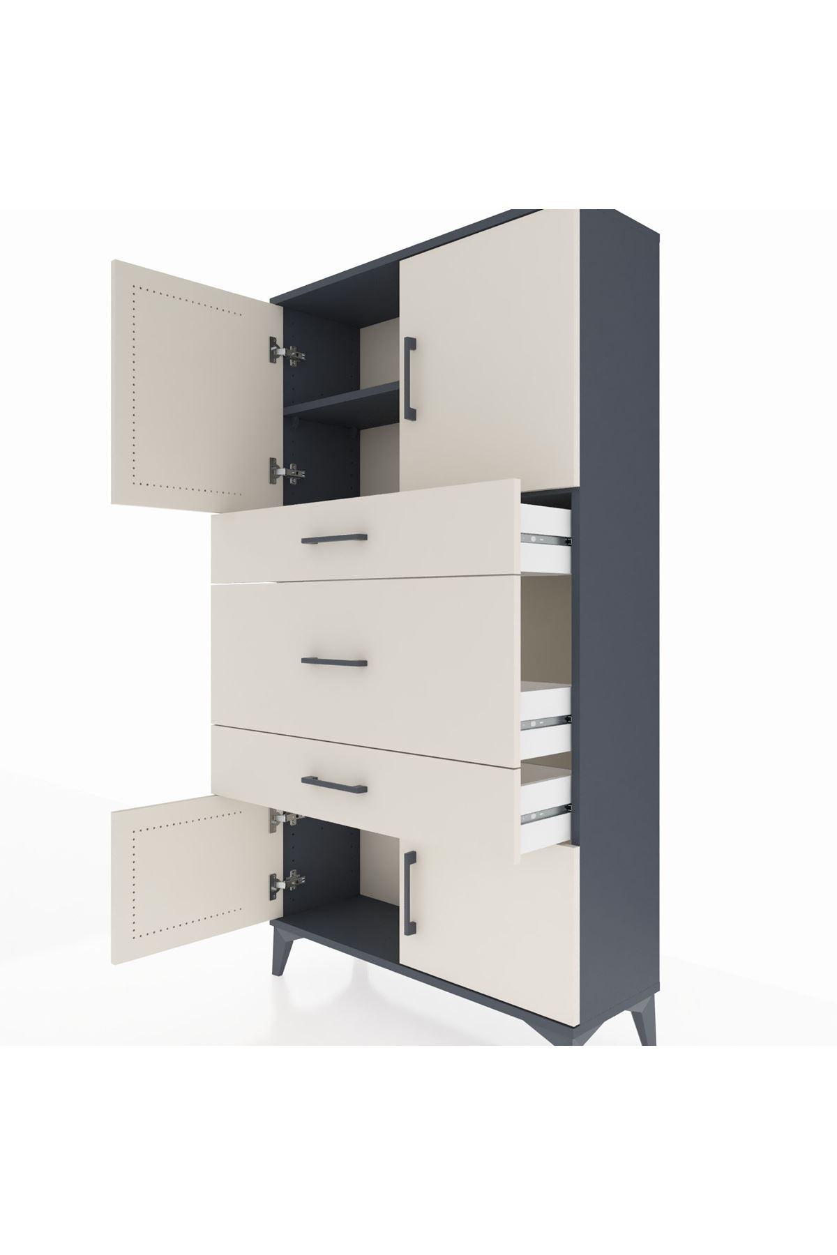 Arges Dolap 2 Raflı 3 Çekmeceli 4 Kapaklı 88x30x163 Antrasit-Aytaşı