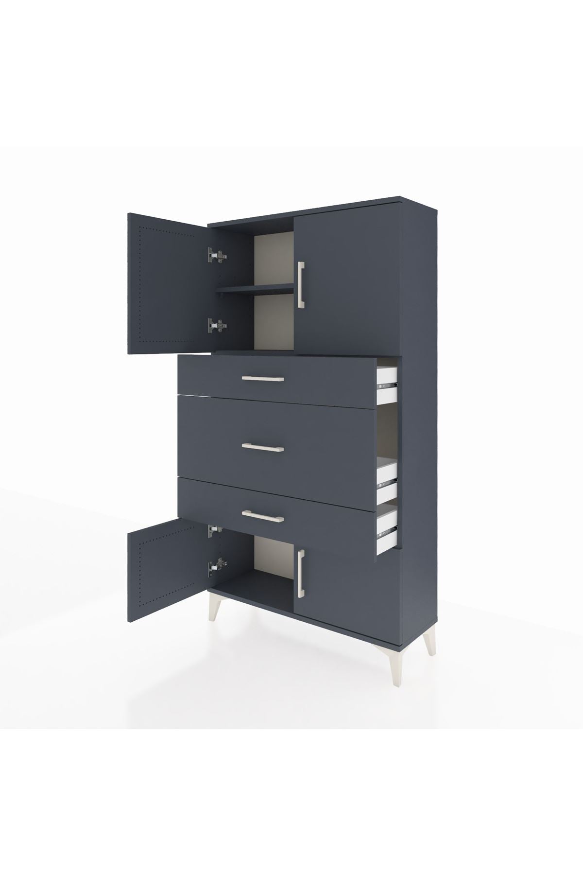 Arges Dolap 2 Raflı 3 Çekmeceli 4 Kapaklı 88x30x163 Antrasit-Antrasit