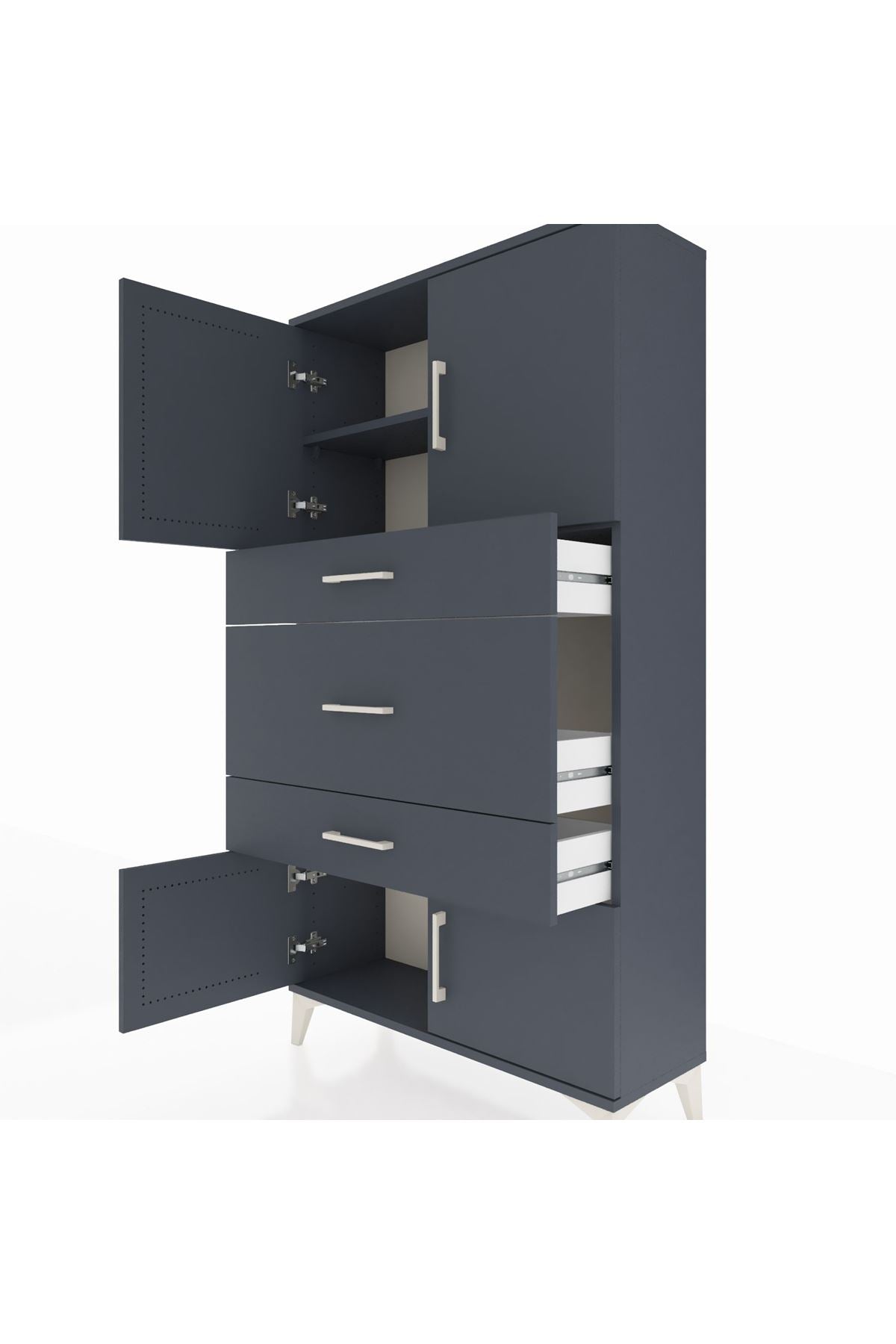 Arges Dolap 2 Raflı 3 Çekmeceli 4 Kapaklı 88x30x163 Antrasit-Antrasit