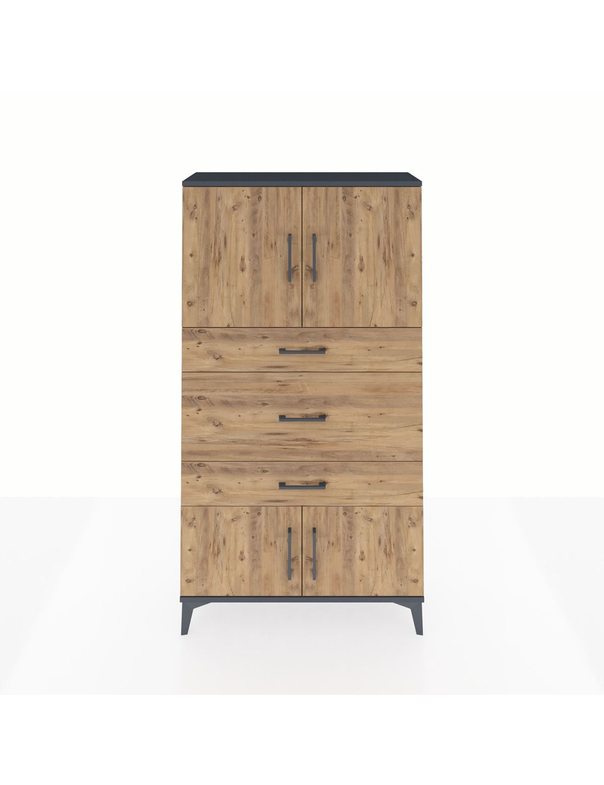 Arges Dolap 2 Raflı 3 Çekmeceli 4 Kapaklı 88x30x163 Antrasit-Çam