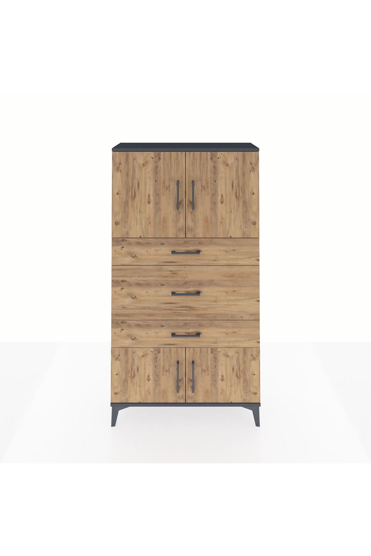 Arges Dolap 2 Raflı 3 Çekmeceli 4 Kapaklı 88x30x163 Antrasit-Çam