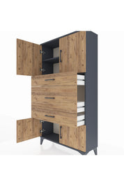 Arges Dolap 2 Raflı 3 Çekmeceli 4 Kapaklı 88x30x163 Antrasit-Çam