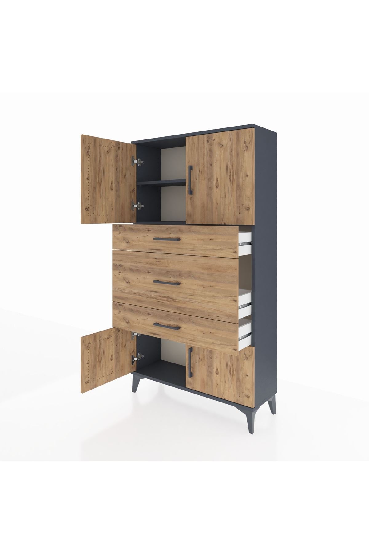 Arges Dolap 2 Raflı 3 Çekmeceli 4 Kapaklı 88x30x163 Antrasit-Çam