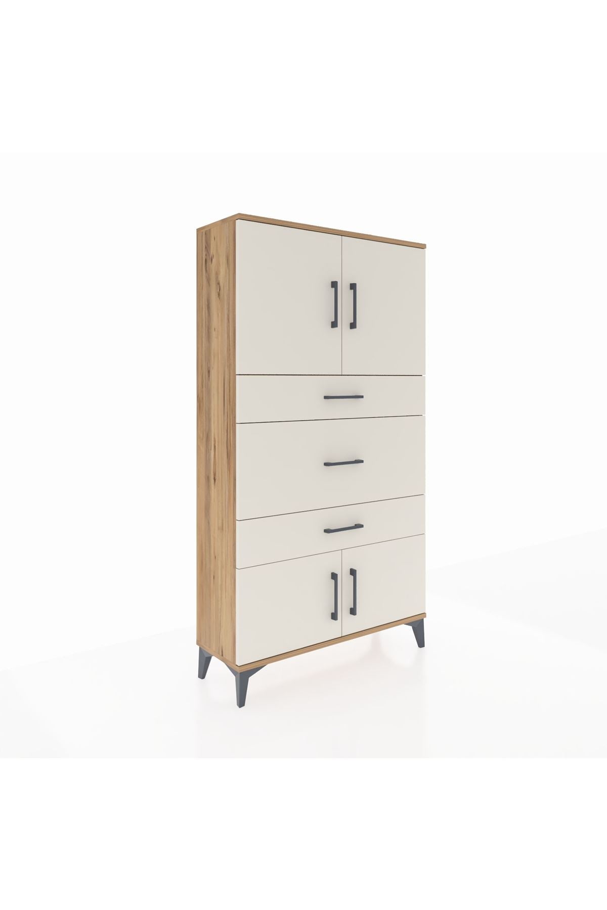 Arges Dolap 2 Raflı 3 Çekmeceli 4 Kapaklı 88x30x163 Çam-Aytaşı