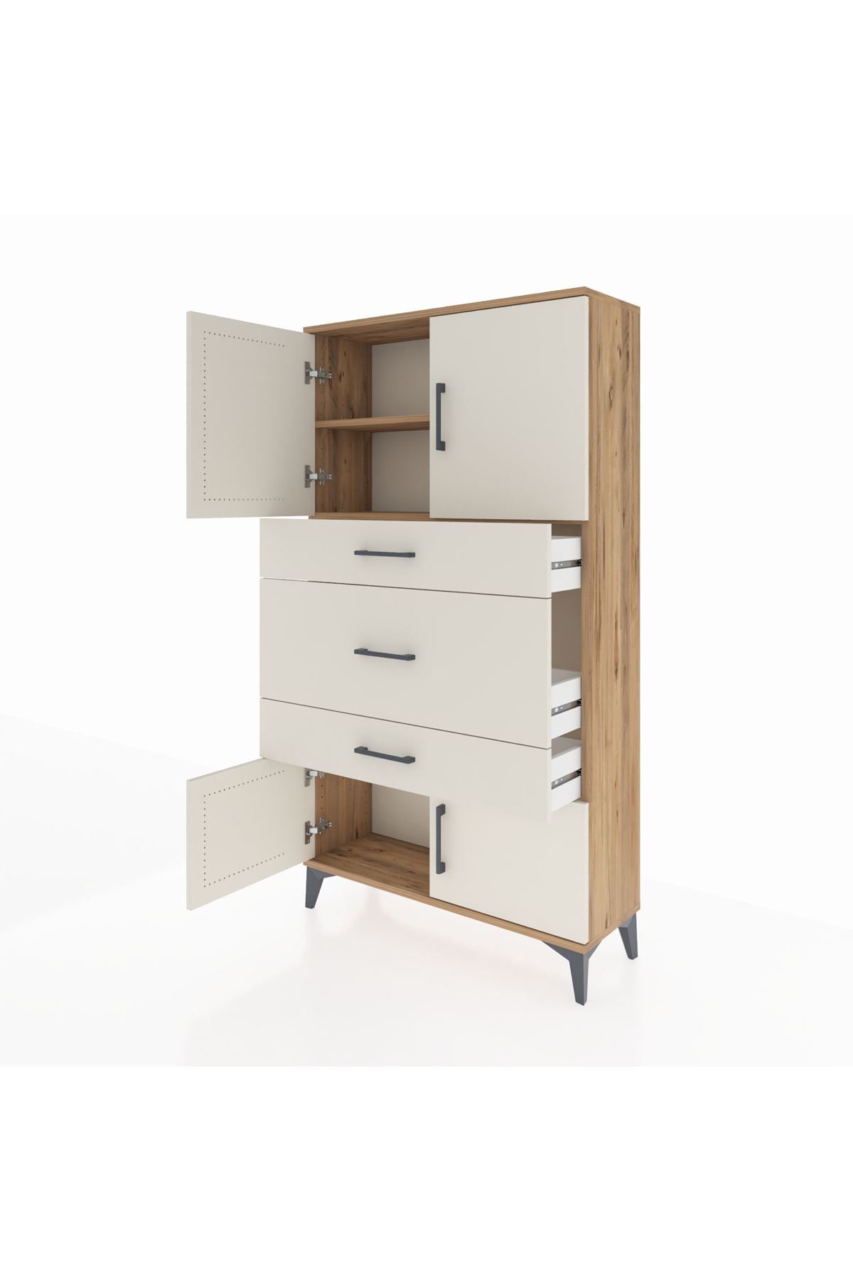 Arges Dolap 2 Raflı 3 Çekmeceli 4 Kapaklı 88x30x163 Çam-Aytaşı