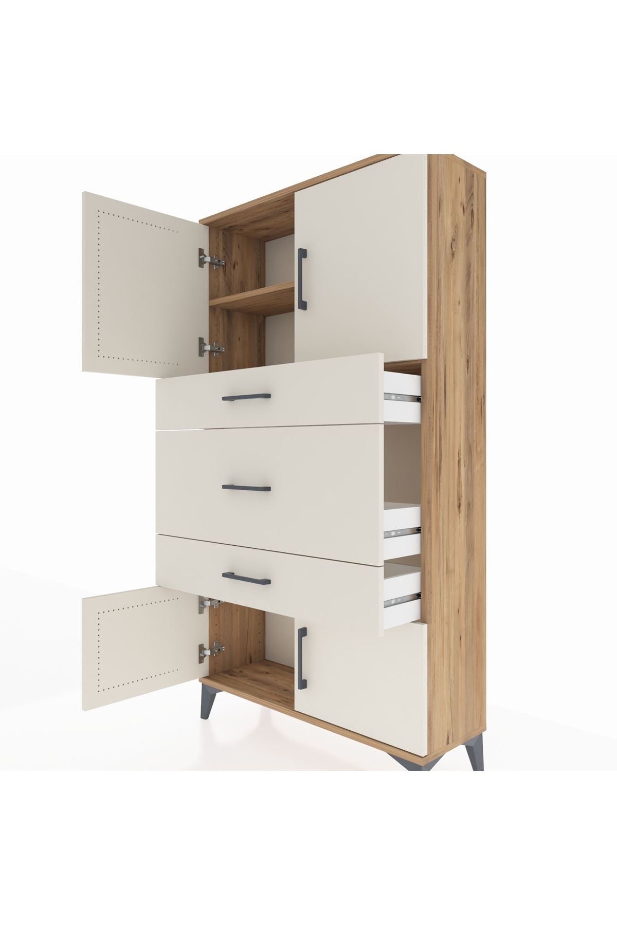 Arges Dolap 2 Raflı 3 Çekmeceli 4 Kapaklı 88x30x163 Çam-Aytaşı